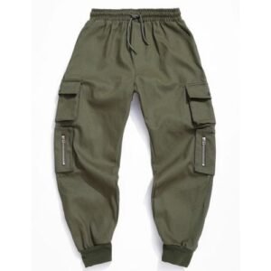Green Cargo Combat Pant Joggers With Zipper