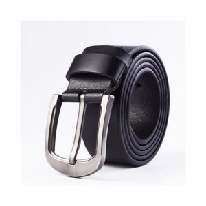 Jeans Belt Vintage Mens Big Pin Buckle Wide Belts  Cow Leather Belts Black