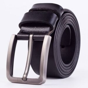Jeans Belt Vintage Mens Big Pin Buckle Wide Belts  Cow Leather Belts  Balck