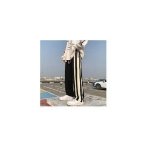 Loose Straight Pants Black Striped Cream