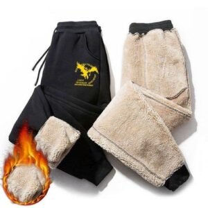 Golden Eagle Jodimitty Men Fleece Warm Cargo Pants Plus Size Loose Print Plush Thermal Drawstring Trousers Winter Sports Outwear Sweatpants