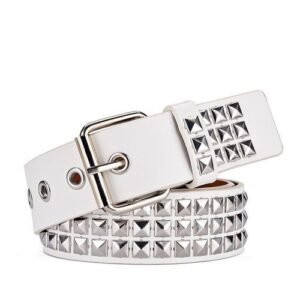 Women Belt Punk Hardware Jeans Belt Square Beads Rivet Belt Black Harajuku Waistband Eyelet Pin Buckle Men Metal Decoration Belt(#white)