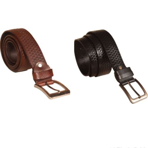 2Pcs Original Leather Belt For Men - Brown & Black