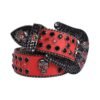 (Red)Head Skull Buckle Belts Women Pu-leather Strap Rhinestone Buckle Belts Western Cowboy Y2k OLN