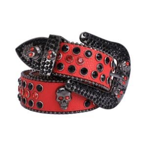 (Red)Head Skull Buckle Belts Women Pu-leather Strap Rhinestone Buckle Belts Western Cowboy Y2k OLN