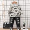 1-6Y Kid Boys Clothes Set Long Sleeves Hip-hop Hoodie Ripped Denim Pants