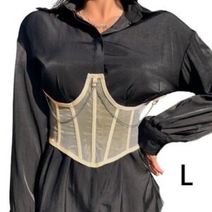 Women Corset Belt Decorative Waist Chain Cinch Girdle Metal Apricot L