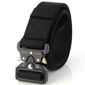 Mens Tactical Belt Canvas Military Belt Nylon Heavy Duty Waist Belts (Black)