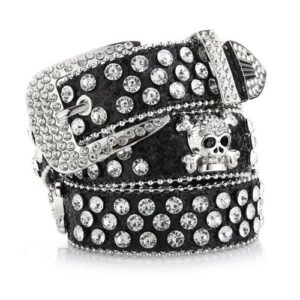 (Black)M2EA Vintage Skull Buckle Waist Belts For Women Wide Buckle Belt For Cowboy Cowgirl Str OLN