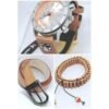 Classy Men Leader Belt +Wrist Watch + Bracelet