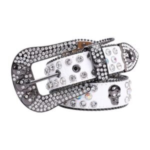 (White)M2EA Adult Waist Belt With  Skull Buckle Luxury Gothic Waist Belt Fashion Belts Full  B OLN