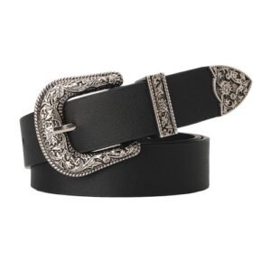 Women Retro Belt Vintage Style Leather Waist Belt for Women Adjustable Black