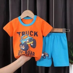 Baby Fashion Casual Clothing Set - Orange And Blue