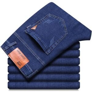 (Blue)New Fashion European American Style Stretch Men Jeans Men's Denim Pants Slim Straight Deep Blue Gentleman Size 28-38 XXA