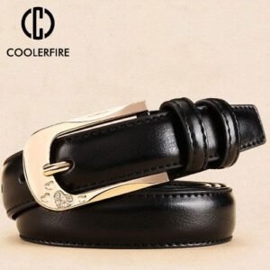 COOLERFIRE New Designer Ladies Unique Design Quality Pure Cow Cowhide Leather Women Retro Female Accessories Jeans Belt LB018