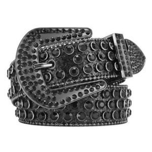 Jeans Wide Belt Shiny Rhinestone Unisex Imitation Leather Belt Hop Black
