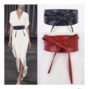 2 In 1 Waist Belt Black/red Leather Fashion Wrapping Belt