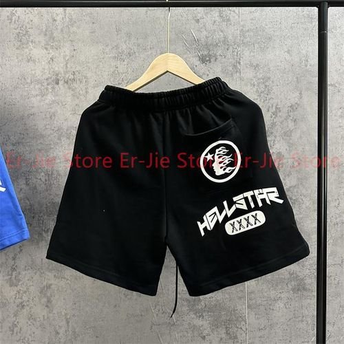24ss New Hellstar Shorts Retro Men's And Women's Loose Cotton Best Quality Drawstring Printing Shorts