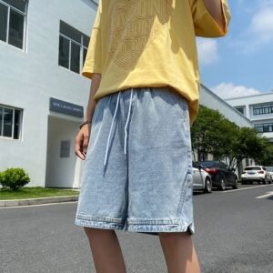 (Blue)Retro Blue Denim Casual Shorts Men Summer Loose Harajuku Hip Hop Ins Fashion Baggy All-match Basic Designer Multi Pockets Teens WEF