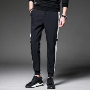 White Stripe Black Casual Joggers Pant
