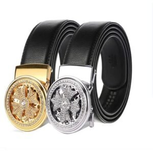 Luxury Genuine Leather Men's Personality Rotating Automatic Buckle  Belt (2Pcs)