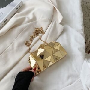 (Golden)Women's Handbag Bags For Women 2021 Clutches Fashion Geometric Mini Party Evening Purse Crossbody Shoulder Bag Gold Box Clutch DON