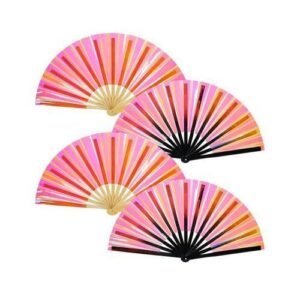 4Pcs Foldable Holographic Fan for Burlesque Women Men Rainb
