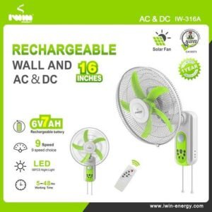 IWIN ENERGY AC/DC Rechargeable Wall Fan(Solar)