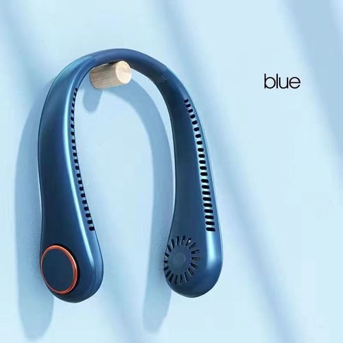 Blue Bladeless Neck Hanging Fan USB Recharge Outdoor Sports