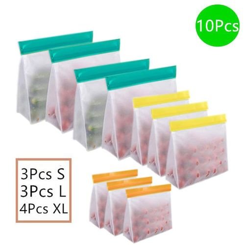 10Pcs/Set Stand Up Silicone Food Bag Reusable PEVA Fruit Fresh Bags Kitchen Silicone Fresh-Keeping Bags Leakproof Freezer Bags