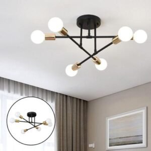 6 Light Chandelier Ceiling Light Lamp E27 For Living Room Black Golden