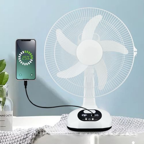 12Inches Rechargeable Table Fan Solar Panel Plus 2 Bulbs