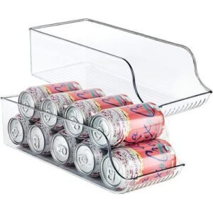 2PCS Fridge Organizer Bins Can Drink Dispenser Holder Refrigerator Freezer Kitchen Cabinets Clear Plastic Food Pantry Storage Rack