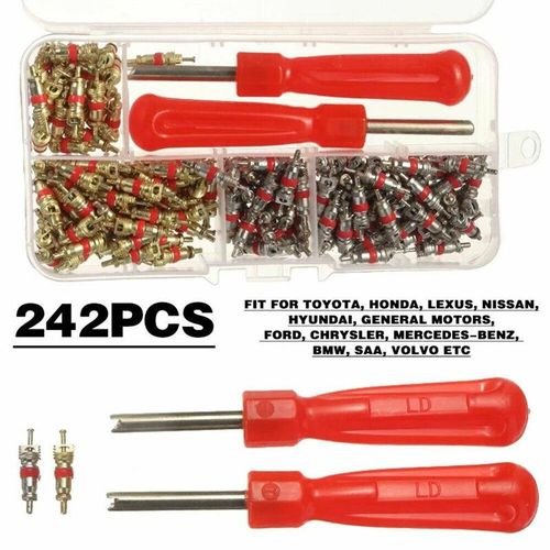 242Pcs Car Air Conditioner Valve Cores ortment A/C AC Shrader Valve Core & Tool R134 R12 HVAC Valves Kit Auto Accessories