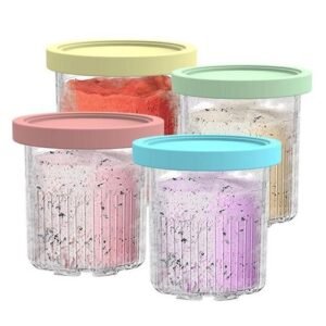 4 Pcs 600 Ml Ice Container With Lid Leakproof Bpa Free Dishwasher Freezer Pints For Ninja Nc501 Nc500 Series Creami Deluxe