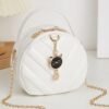 Women Crossbody Bag Leather Shoulder Bag For Ladies Chain Handbags Cat Round Bags White