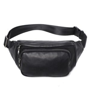 (black)Free Customized Name Trendy Men's Chest Bag Genuine Leather Waist Casual Sports Crossbo SBS