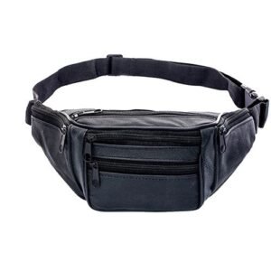 (Black)Fashion Men Genuine Leather Waist Packs Men Organizer Travel Waist Pack Necessity Waist SBS