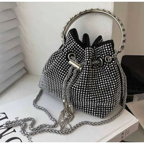 Quality Chainy Quality Ladies Handbag- Slvr & Blk