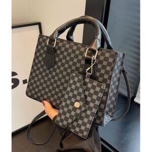 2 In 1 Check Pattern Ladies Handbag- Black Mx