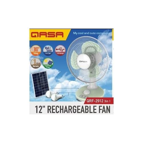 Qasa 12 Inches Rechargeable Table Fan With Solar And Bulbs