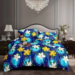 Blue Cotton Bed Sheet With Pillow Cases