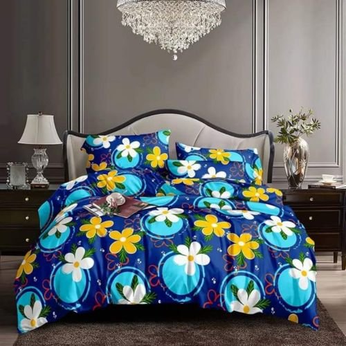 Blue Cotton Bed Sheet With Pillow Cases