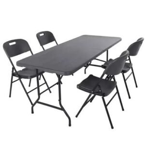 6ft STRONG PLASTIC Foldable Table + 4 Chairs