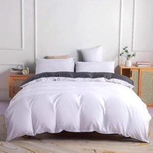 Bedsheet And Duvet With 4 Pillow Cases - White/Dark Grey