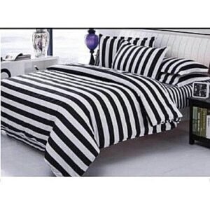 Cotton Duvet ,Bedsheet With Pillow Cases - White/Black