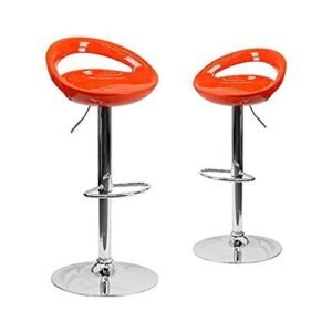 Glossy Round Swivel Counter Height Bar Stool Set Of 2 -ORANGE