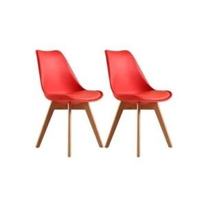 Padded Plastic Chair In Wood Legs( Set Of 2) Red