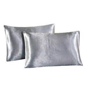 2X Satin Standard Bedding Pillow Case Cushion Queen (") Grey