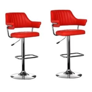 Padded  Swivel 360? Chrome Comfort Bar Stool (Set Of 2)- Red